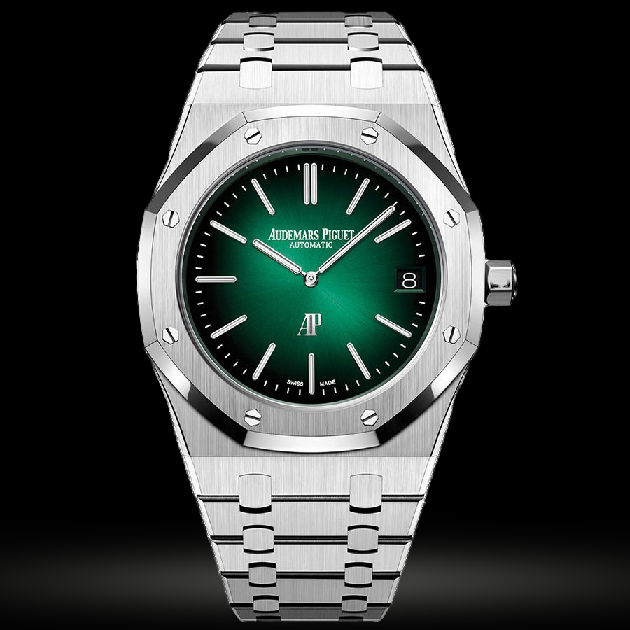 Replica Audemars Piguet Royal Oak “Jumbo” Extraflach Platin und Grünes Zifferblatt mit Farbverlauf 15202PT.OO.1240PT.01
